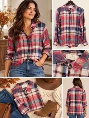 NWT Olive & Oak Button Up Shirt Plaid - L - Autumn Americana